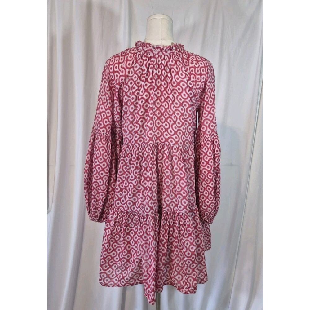 Tuckernuck Oliphant Pink Dot Geometric Balloon Sleeve Nouveau Mini Dress Medium - Picture 7 of 11